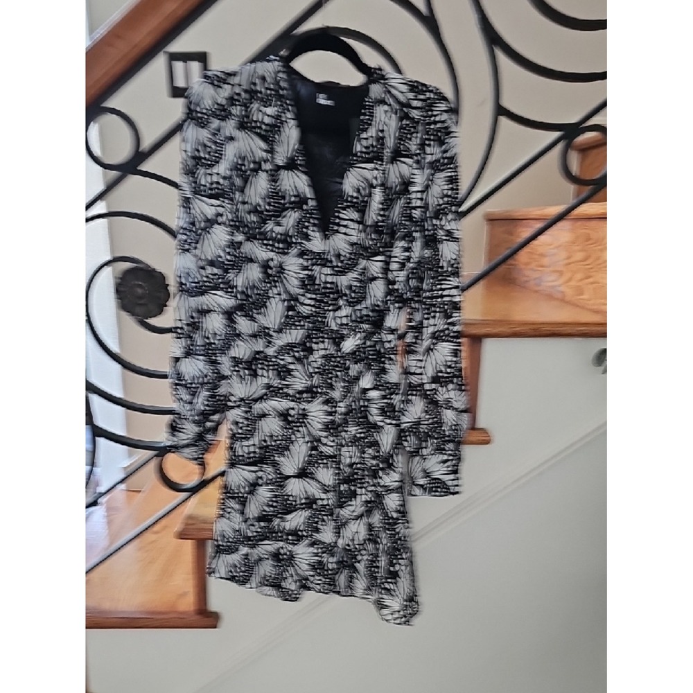The Kooples Messy Butterfly Print Mini Wrap Dress Black White‎ Size 1